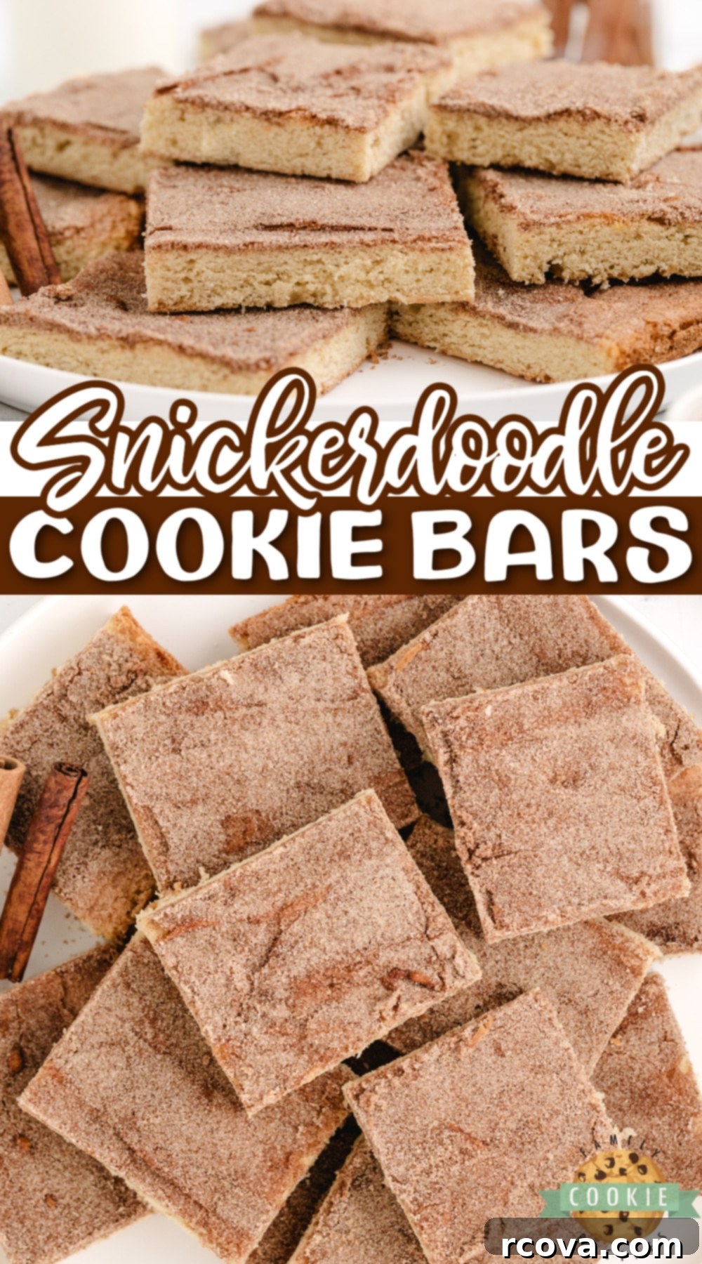 Irresistible Snickerdoodle Cookie Bars 17 Snickerdoodle Cookie Bars are soft, delicious, and packed with that cinnamon flavor we all love! This simple Snickerdoodle recipe is made in a sheet pan and can be easily sliced and served.