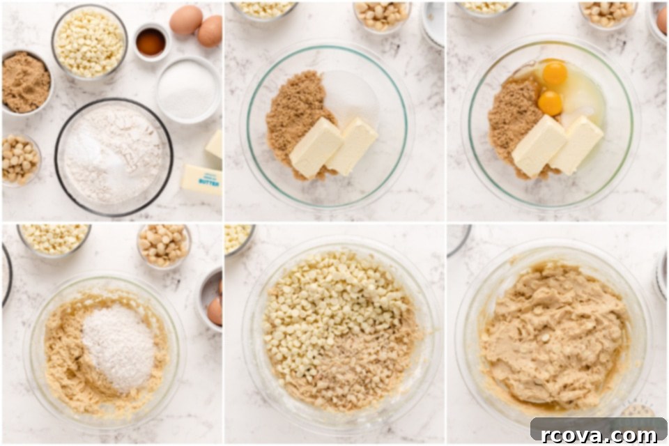 White Chocolate Macadamia Nut Indulgence 4 How to make White Chocolate Macadamia Nut Cookies step by step collage