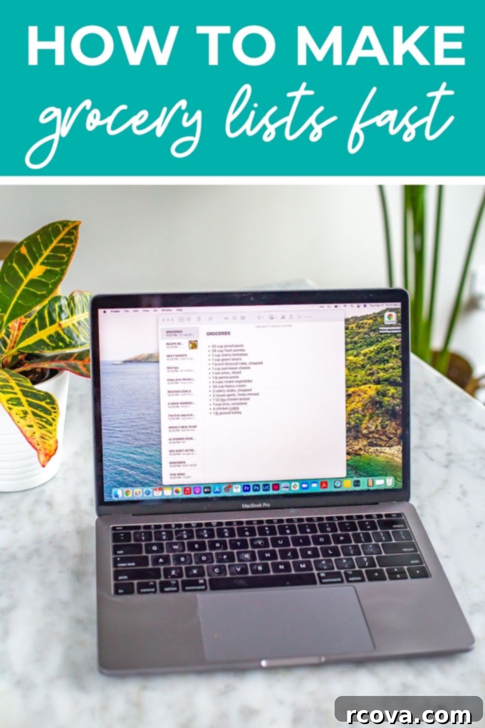 Quick Grocery Lists Made Simple 8 Computer with a grocery list on it, with text that says 'How to make a grocery list fast'