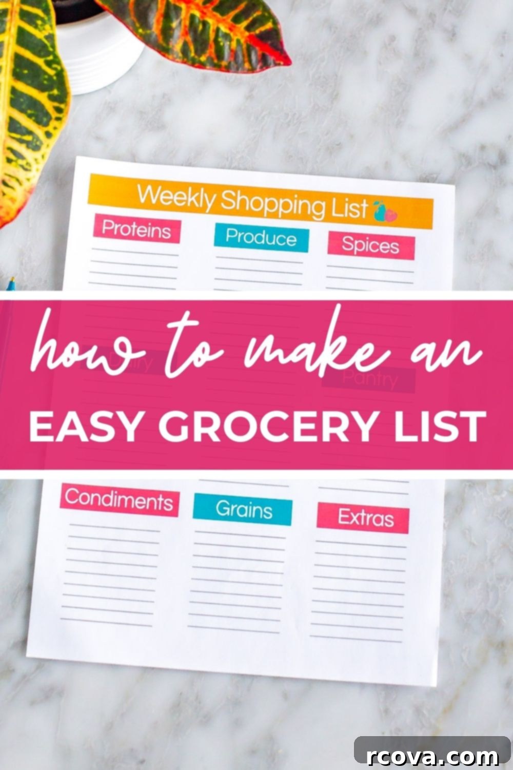 Quick Grocery Lists Made Simple 7 Printed grocery list, with text that says 'How to make an easy grocery list'