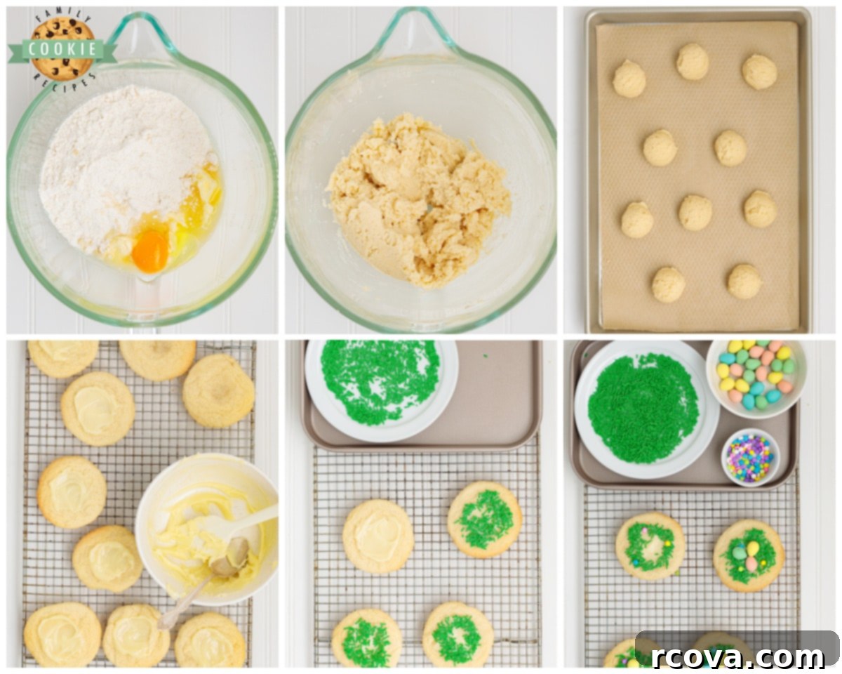 Sweet & Simple Easter Sugar Cookies 3 making easy Easter sugar cookies with a mix, showing green sprinkles and candy eggs