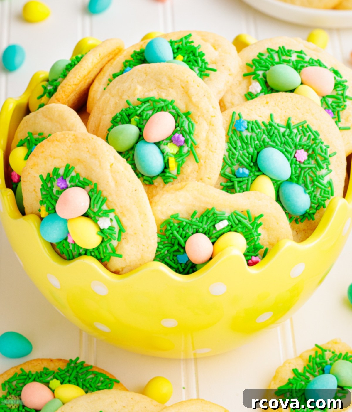 Sweet & Simple Easter Sugar Cookies 4 Easter cookies in a yellow Easter Egg container