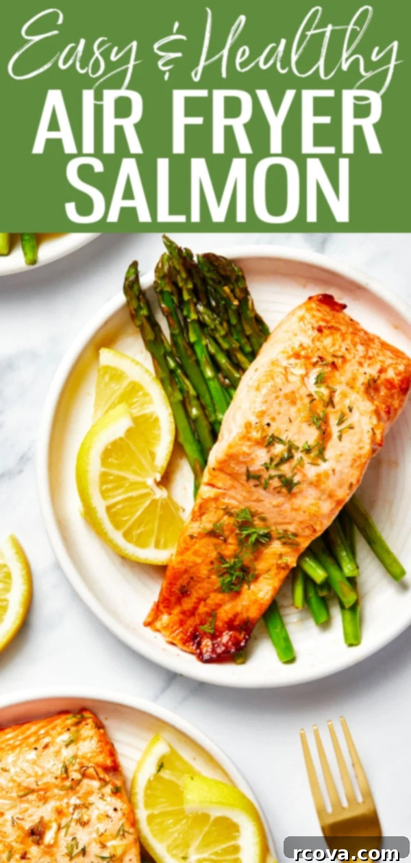 30-Minute Air Fryer Salmon 10 This Air Fryer Salmon is ready in 30 minutes - you'll love the delicious lemon garlic marinade! Pair it with some veggies for easy meal prep. #airfryer #salmon