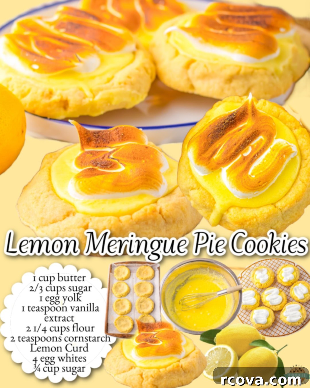 Lemon Meringue Pie Delights 6 lemon pie cookies topped with lemon curd and toasted meringue