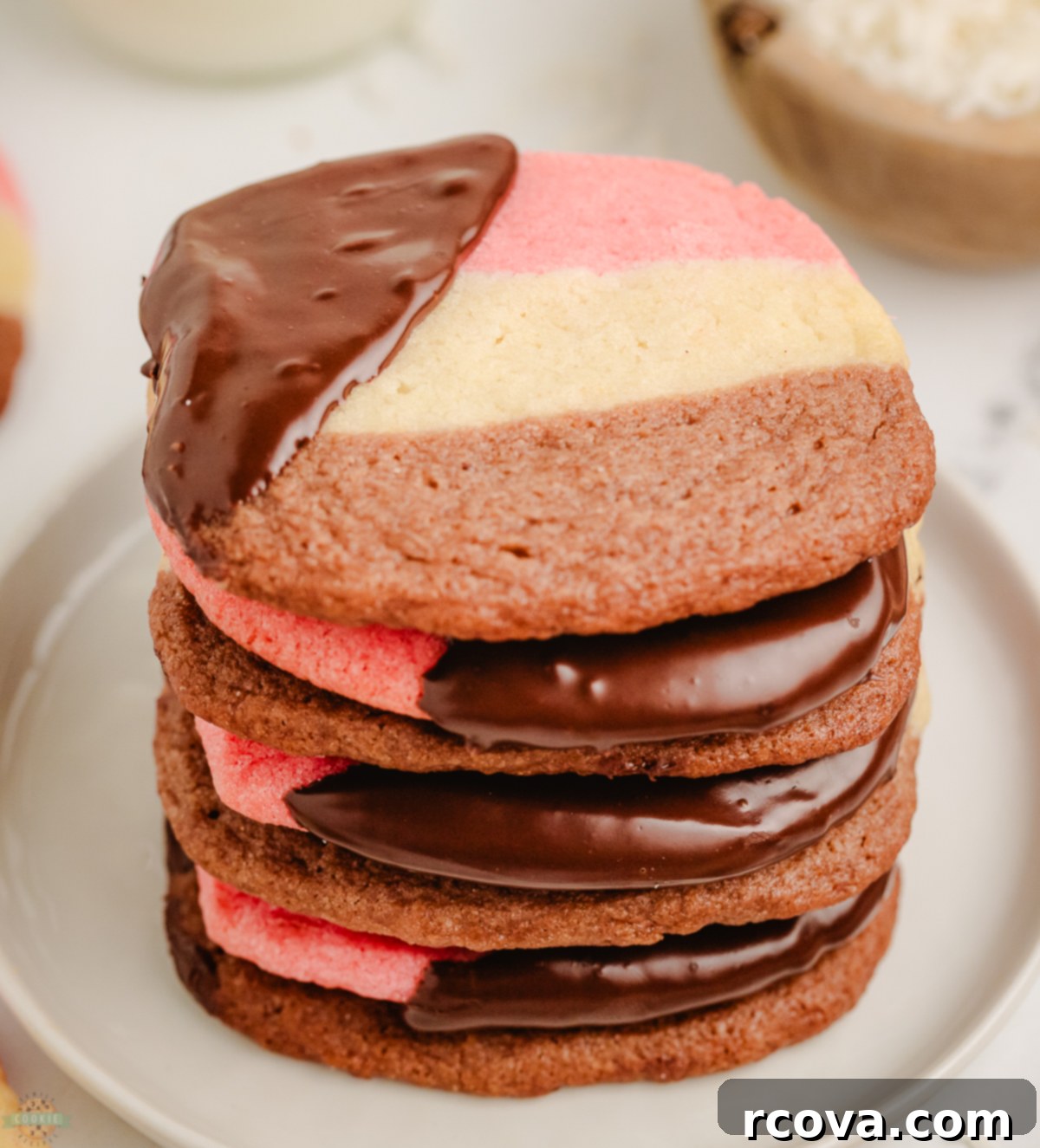 Marbled Chocolate Neapolitan Cookies 3 stack of chocolate neapolitan cookies