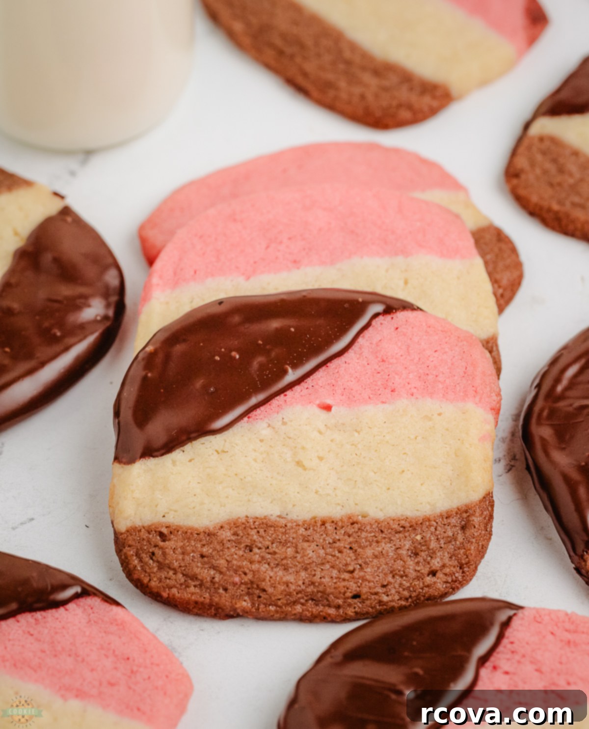 Marbled Chocolate Neapolitan Cookies 6 neapolitan cookies with 3 layers dipped in chocolate