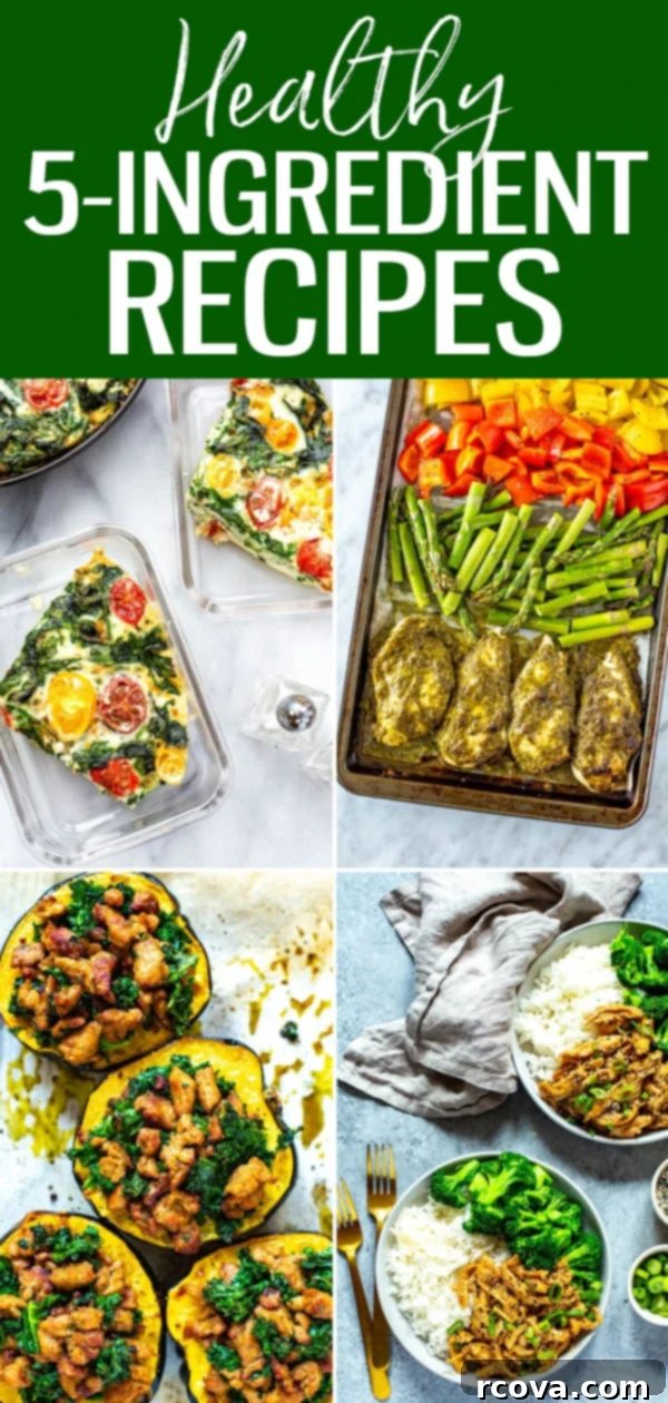 Healthy 5-Ingredient Meals for Breakfast Lunch and Dinner 28 These healthy meals come together with 5 ingredients or less - cut down on your grocery bill with these quick and easy recipes! #5ingredients #healthyrecipes