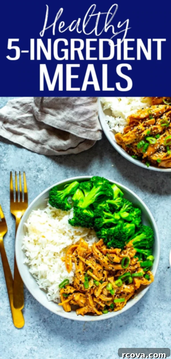 Healthy 5-Ingredient Meals for Breakfast Lunch and Dinner 29 These healthy meals come together with 5 ingredients or less - cut down on your grocery bill with these quick and easy recipes! #5ingredients #healthyrecipes