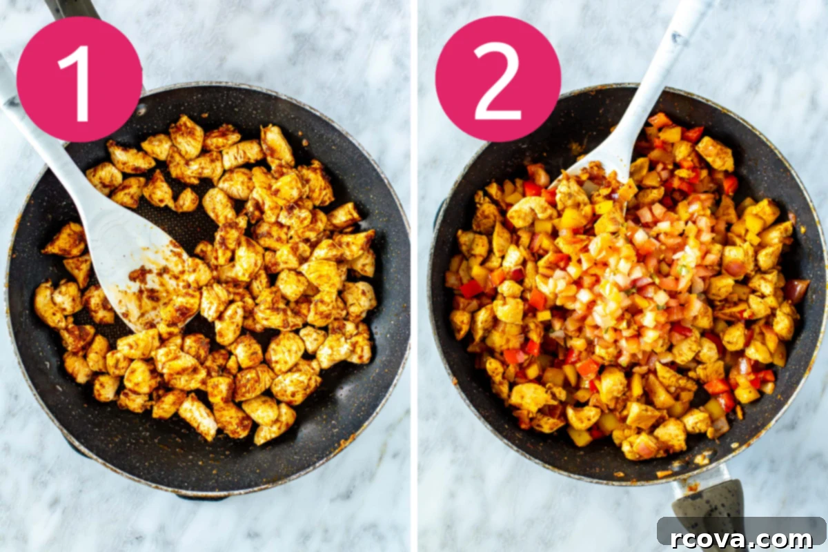 Your New Favorite Chicken Quesadilla 5 Collage of chicken quesadilla step 1 & 2