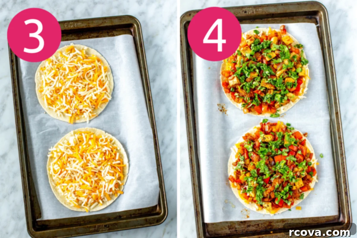 Your New Favorite Chicken Quesadilla 6 Collage of chicken quesadilla step 3 & 4