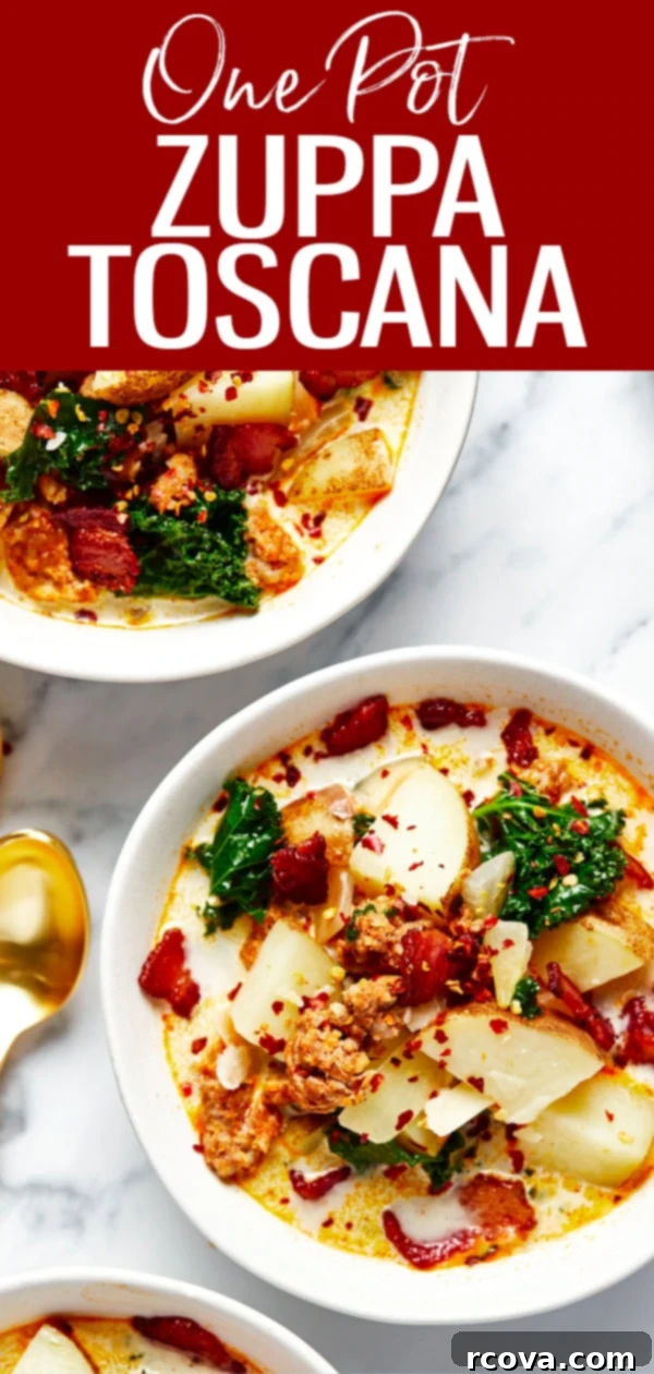 One Pot Restaurant-Style Zuppa Toscana 10 This easy One Pot Zuppa Toscana can be made in just 30 minutes - it's a comforting soup packed with Italian sausage, kale, and potatoes! #zuppatoscana #soup