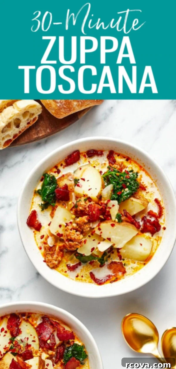 One Pot Restaurant-Style Zuppa Toscana 11 This easy One Pot Zuppa Toscana can be made in just 30 minutes - it's a comforting soup packed with Italian sausage, kale, and potatoes! #zuppatoscana #soup