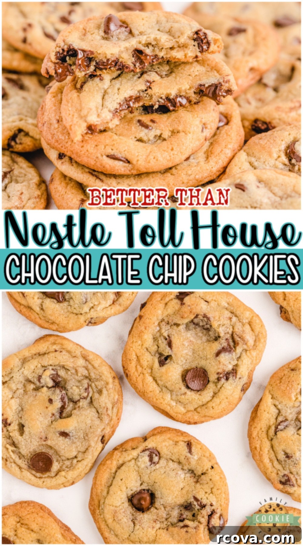 The Perfect Chocolate Chip Cookie: Nestle Toll House 12 A Pinterest-friendly collage showing Nestle Toll House Chocolate Chip Cookies