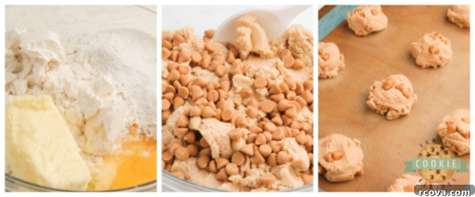Effortless Butterscotch Delights 4 A baker's hands mixing the cookie dough for Easy Butterscotch Cookies in a bowl, showing the thick, rich consistency.
