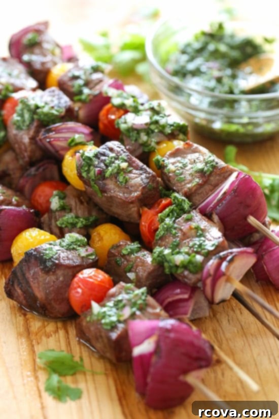 Leftover Steak Magic 18 Ways 8 Steak Kebabs with Chimichurri via Skinnytaste