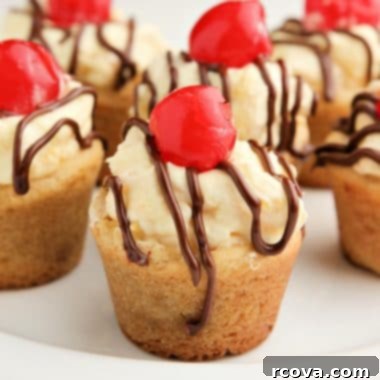 Banana Split Cookie Delights 6 Finished Banana Split Cookie Cups with chocolate and cherry