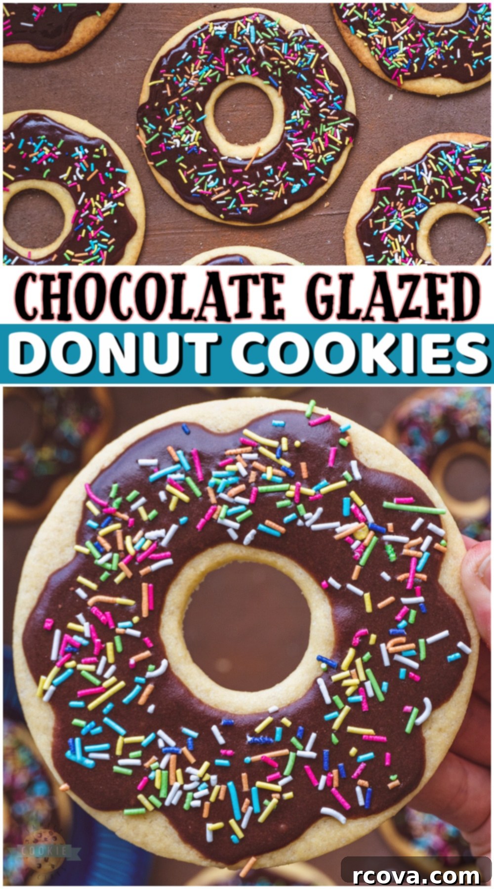 Donut Shop Chocolate Glazed Cookies 10 A Pinterest-friendly collage of Chocolate Glazed Donut Cookies images.