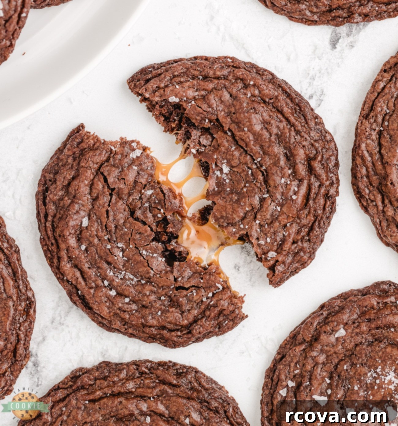 Fudgy Caramel Brownie Cookies 2 Delicious caramel stuffed brownie cookies with a hint of salt, perfect for dessert