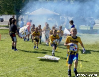 Classic Butter Sugar Cookies 15 Young boy running onto a flag football field through a tunnel with smoke.