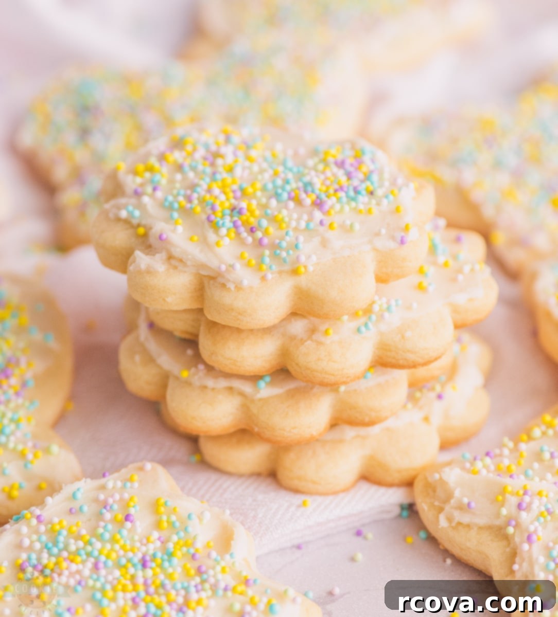 Classic Butter Sugar Cookies 8 Colorful butter sugar cookies with sprinkles ready to be enjoyed.