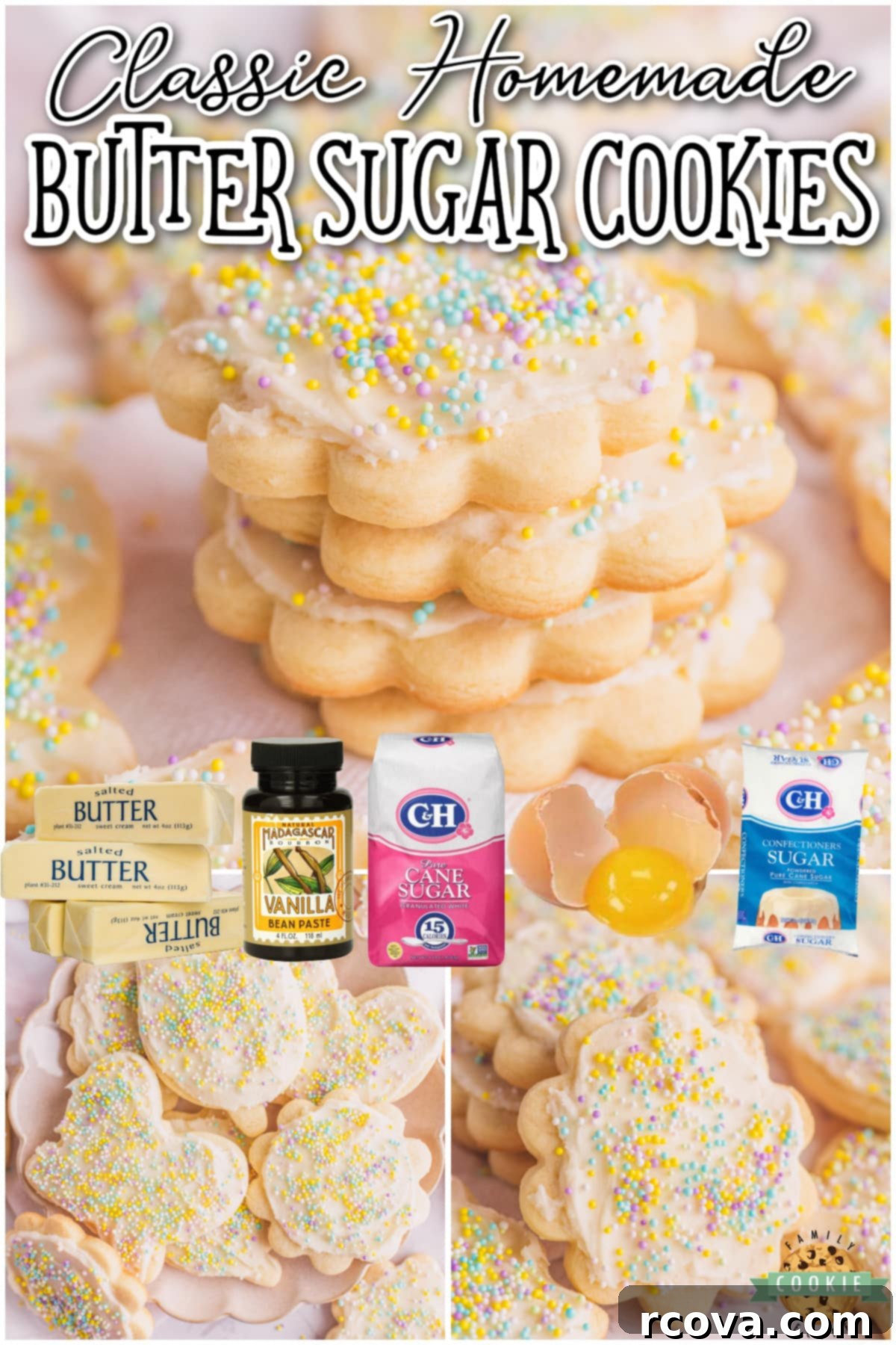 Classic Butter Sugar Cookies 9 All Butter Sugar Cookies are soft & sweet cookies topped with a buttery vanilla frosting. Easy sugar cookie recipe made with simple pantry ingredients that yields about a dozen cookies.