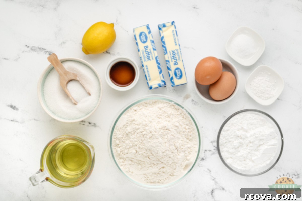 Sunshine Lemon Pudding Cookies 4 All the essential ingredients for making Lemon Pudding Sugar Cookies laid out on a counter.