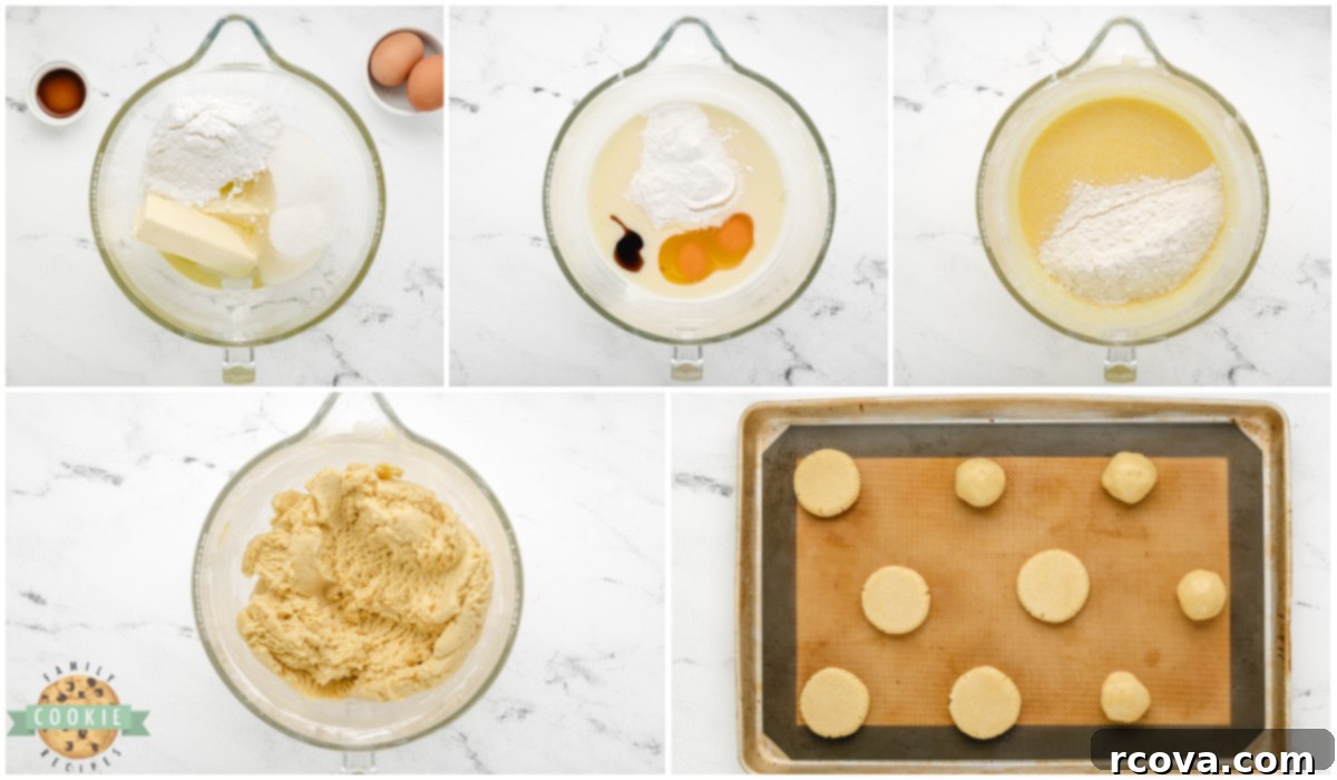 Sunshine Lemon Pudding Cookies 5 Step-by-step process of making Lemon Pudding Sugar Cookies, from mixing to baking.