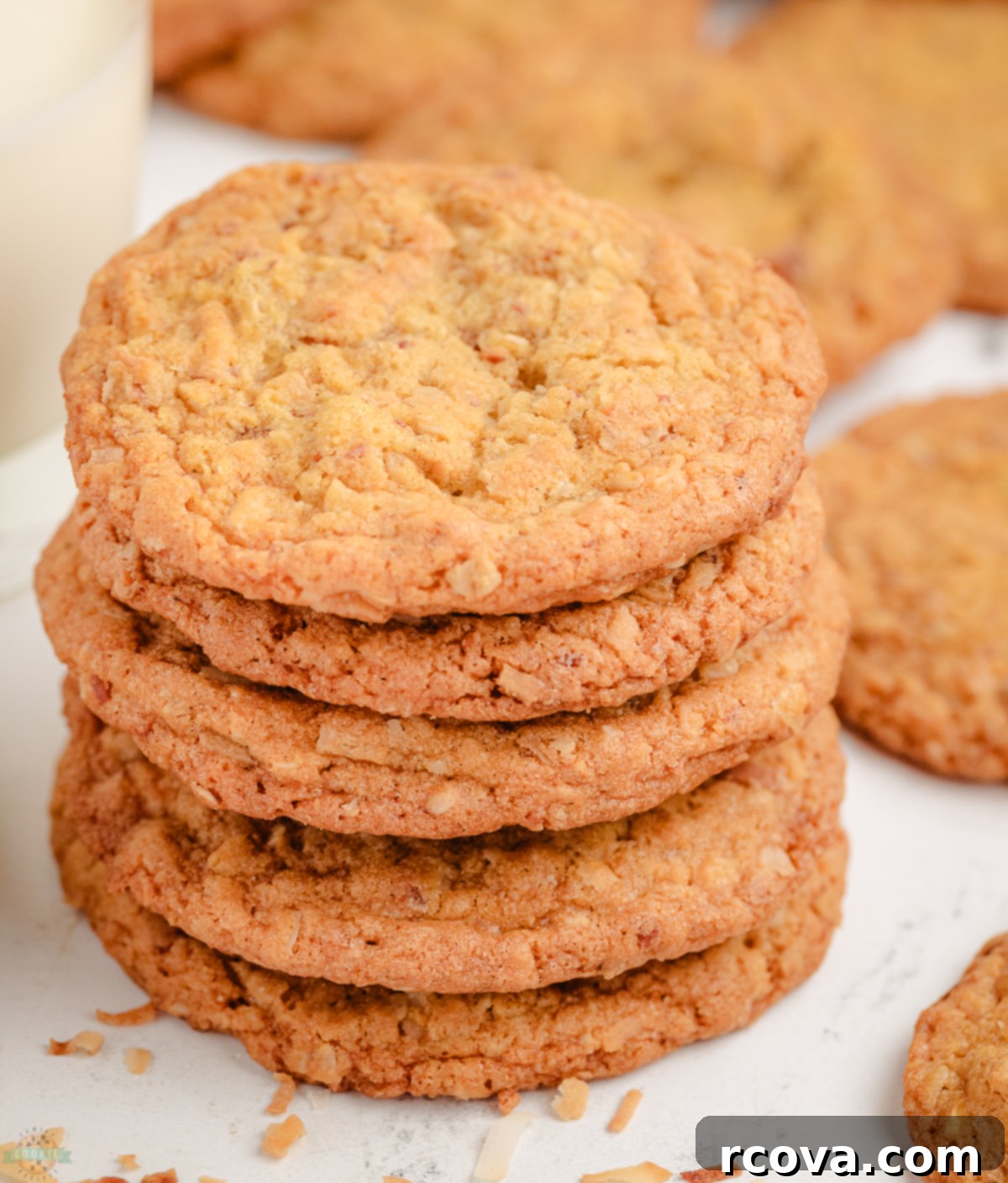 Tropical Toasted Coconut Treats 5 stack of toasted coconut cookies