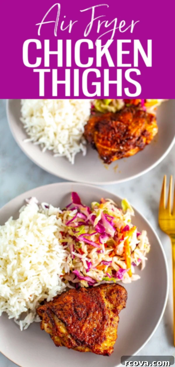 Versatile Air Fryer Chicken Thighs Bone In Or Boneless 11 These Air Fryer Chicken Thighs are so crispy and juicy, seasoned with lemon pepper and paprika, and served with rice and coleslaw. #airfryer #chickenthighs