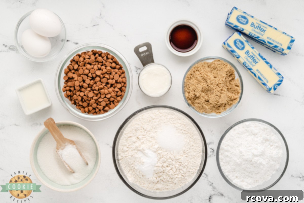 Frosted Cinnamon Chip Delights 4 Fresh ingredients laid out for making Iced Cinnamon Chip Cookies.