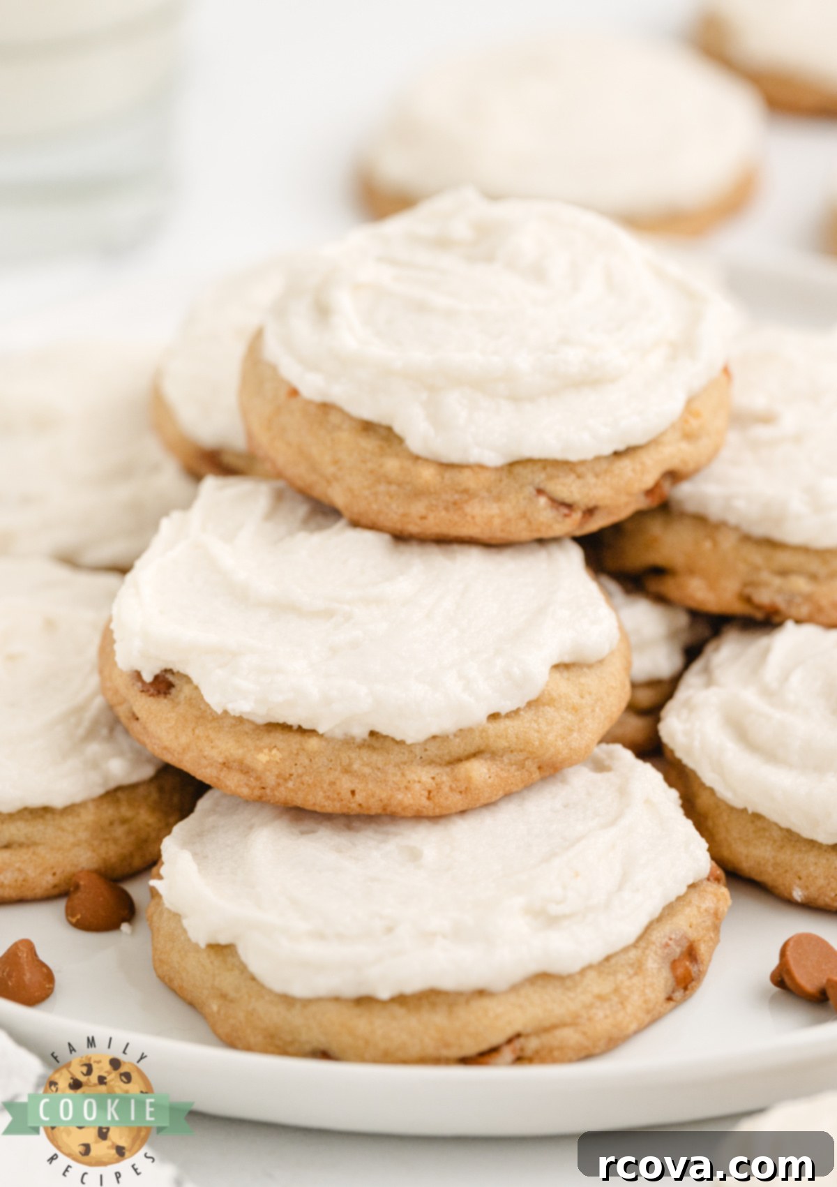 Frosted Cinnamon Chip Delights 10 A single Iced Cinnamon Chip Cookie showcasing its soft texture and generous frosting.