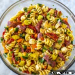 The Ultimate Italian Pasta Salad 9 A big bowl filled with Italian pasta salad.