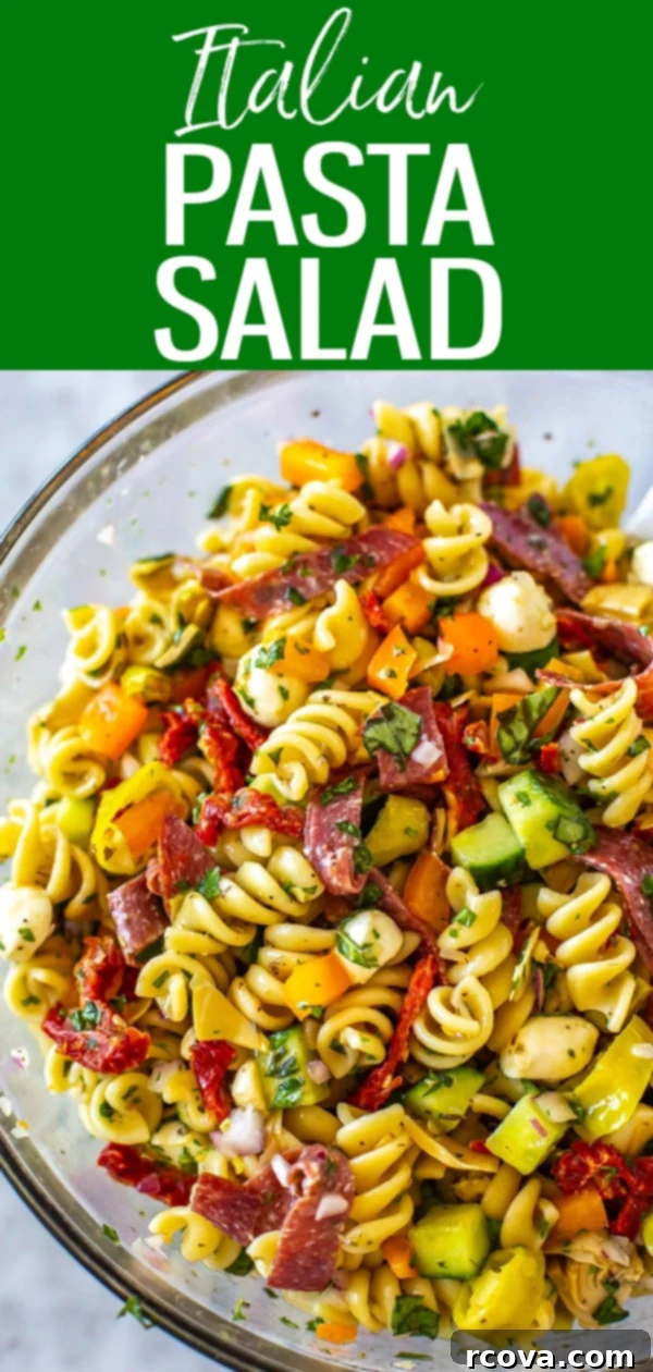 The Ultimate Italian Pasta Salad 10 This Italian Pasta Salad will be a hit this summer with fresh veggies, salami and a zesty vinaigrette dressing - everyone will love it! #pastasalad #italianpastasalad