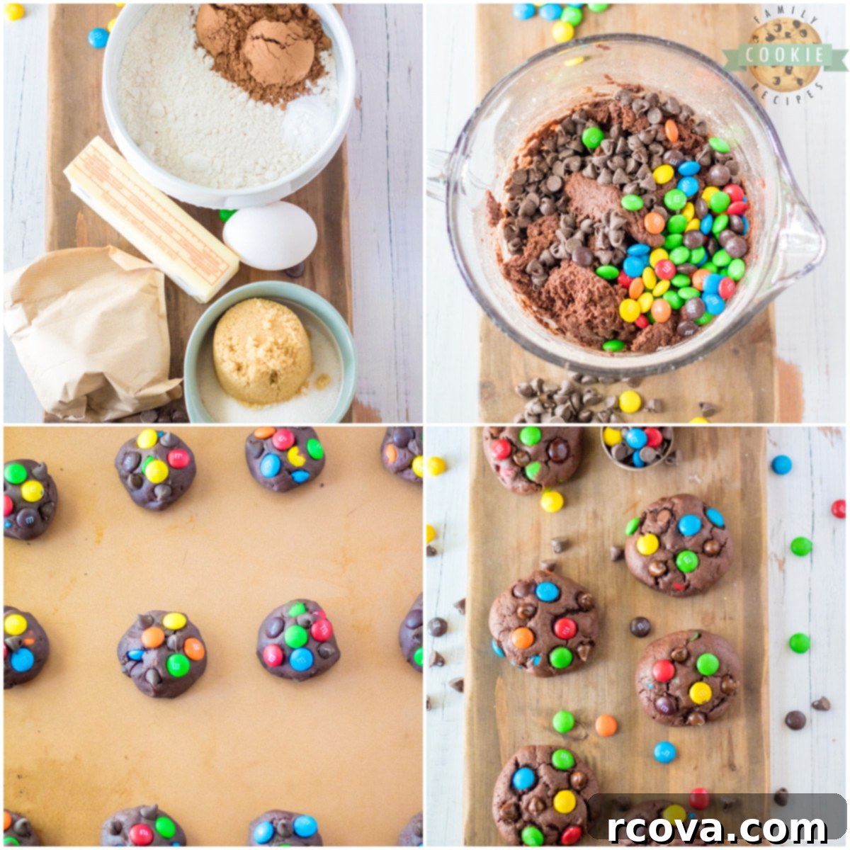 Ultimate Triple Chocolate M&M Cookies 5 Cookie dough with chocolate chips and M&Ms