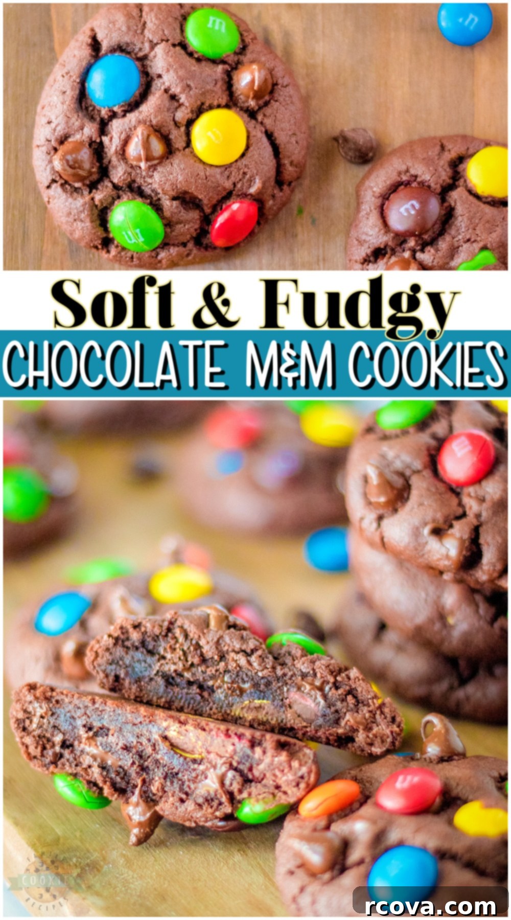 Ultimate Triple Chocolate M&M Cookies 9 Stacked Chocolate M&M Cookies ready to be eaten