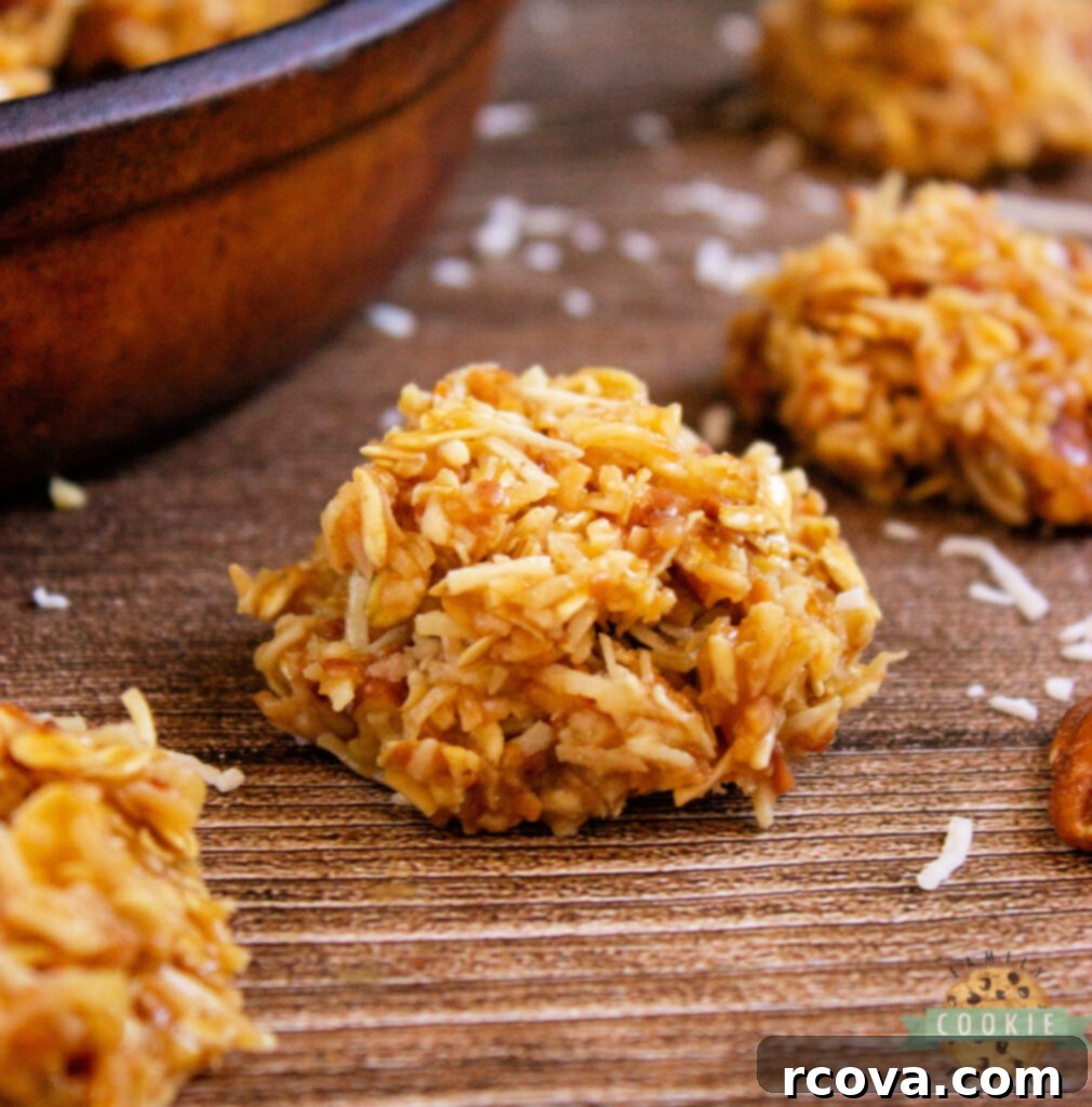 Effortless No-Bake Cookie Delights 24 Caramel Coconut No-Bake Cookies, a unique twist on the classic.