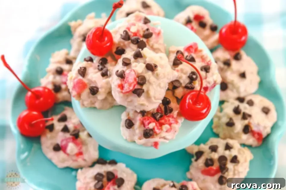 Effortless No-Bake Cookie Delights 44 Cherry Chocolate Chip No-Bake Cookies recipe, fruity and simple to make.