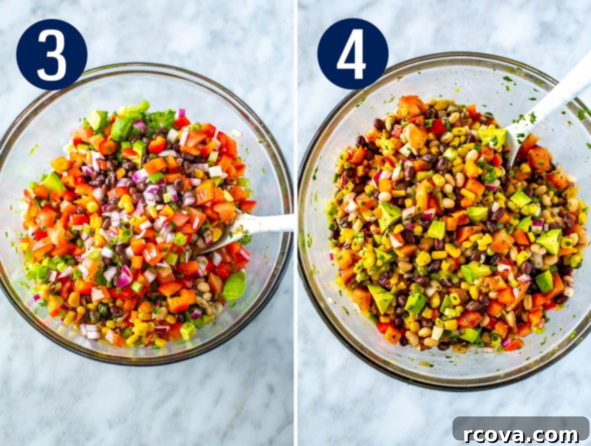 The Only Cowboy Caviar Recipe You'll Ever Need 6 Steps 3 and 4 for making cowboy caviar: Gently toss all ingredients in a large bowl, then serve and enjoy after resting.