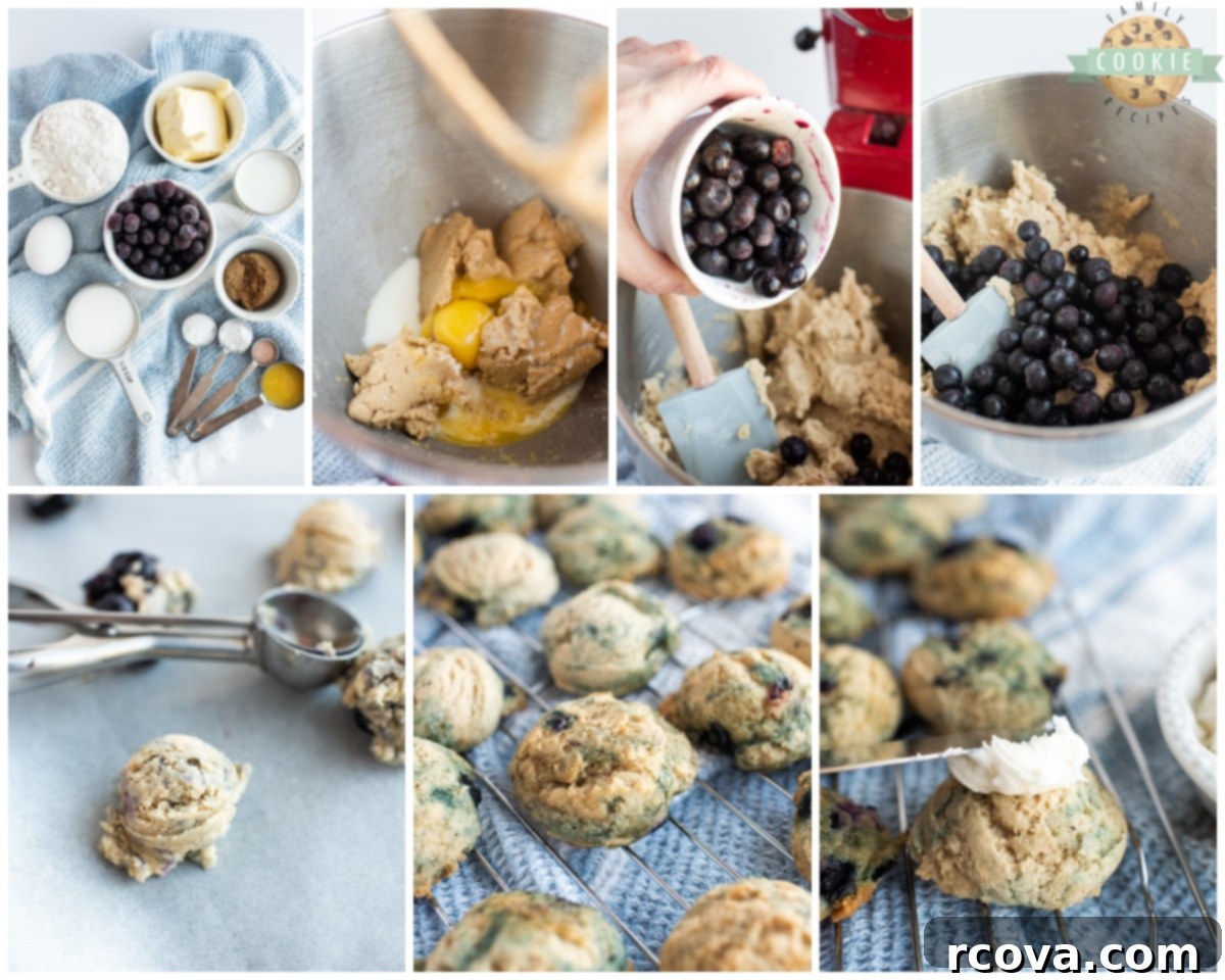 Iced Blueberry Delights 6 Step-by-step image of mixing blueberry cookie dough.