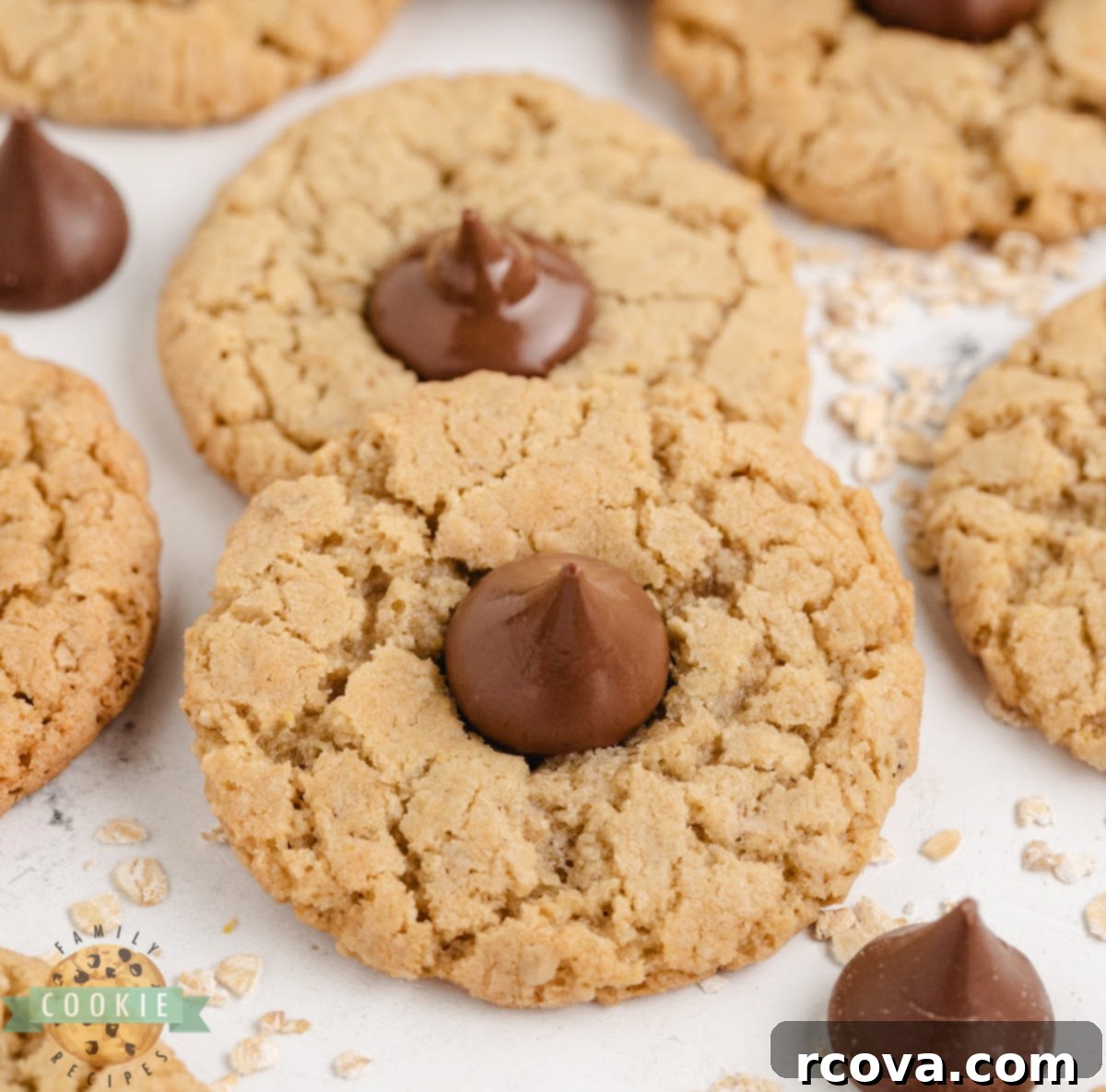 Chewy Oatmeal Kiss Cookies 2 Oatmeal Kiss Cookies are soft, chewy, and topped with Hershey Kisses. A fun and easy treat that’s perfect for holidays or everyday baking.