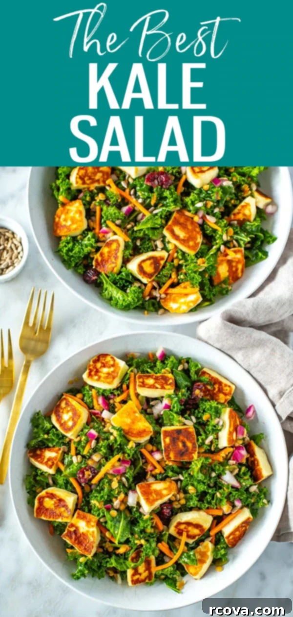 Viral Kale Salad Sensation 10 This Kale Salad is the best meal prep lunch! It's got protein with lentils and halloumi cheese, lots of veggies and a tasty dressing. #kalesalad #mealprep