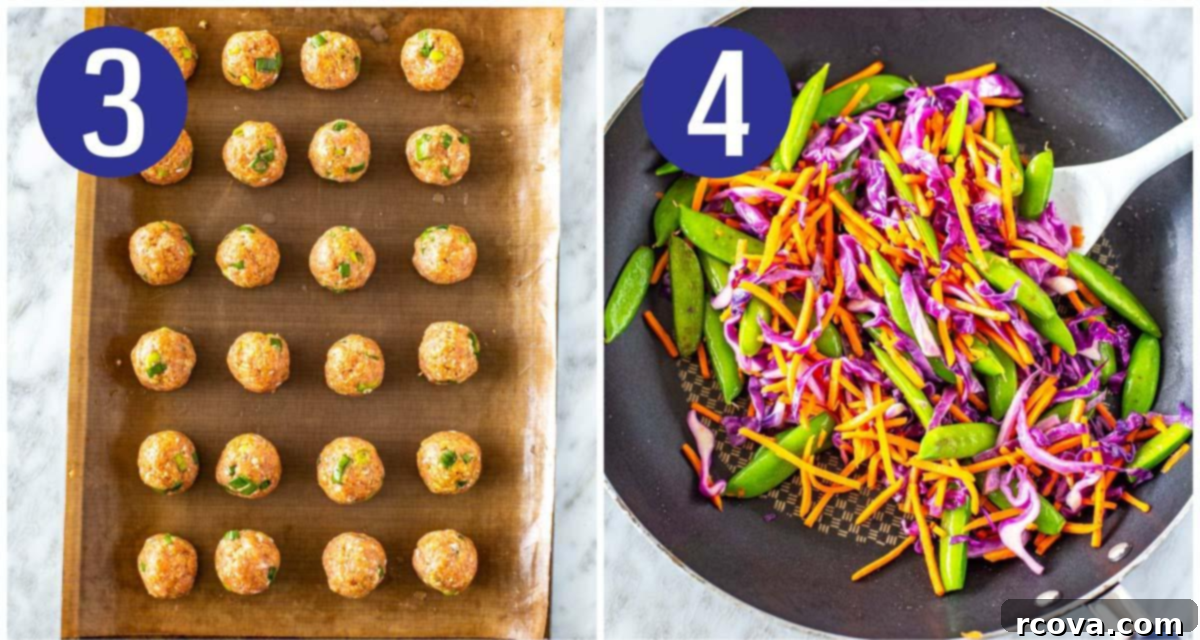 Sticky Teriyaki Chicken Bites 6 Steps 3 and 4 for making Teriyaki Chicken Meatballs and Rice