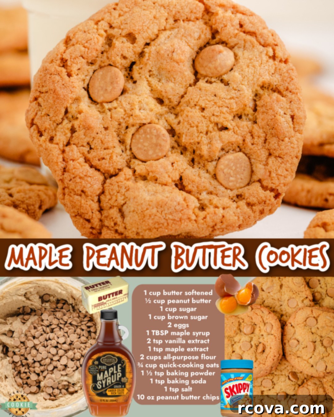 Maple Peanut Butter Delights 6 Peanut Butter Maple Cookies are chewy, buttery cookies made with brown sugar, oats, maple syrup & peanut butter chips!