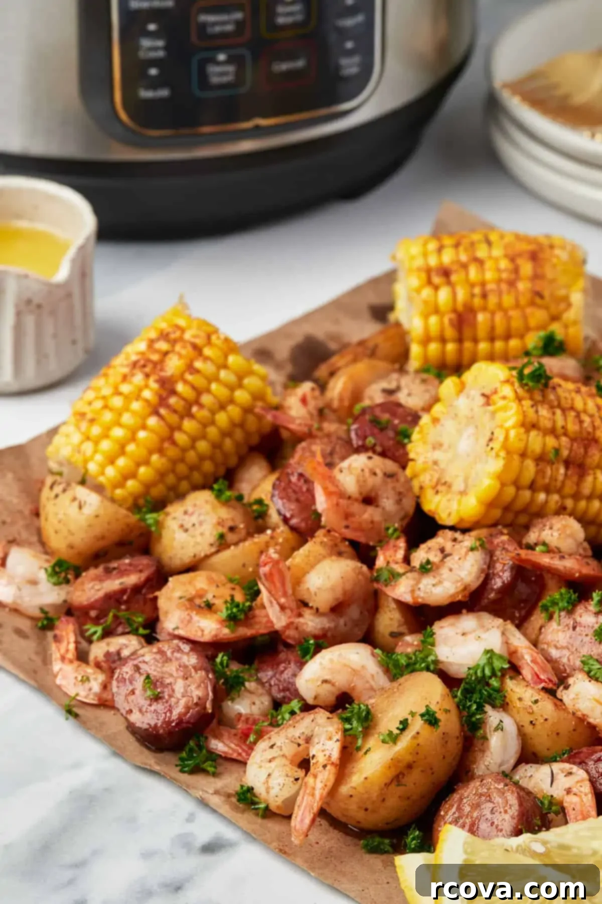 19 Wholesome and Flavorful Corn Creations 21 Instant Pot Cajun Shrimp Boil with shrimp, corn, and potatoes.