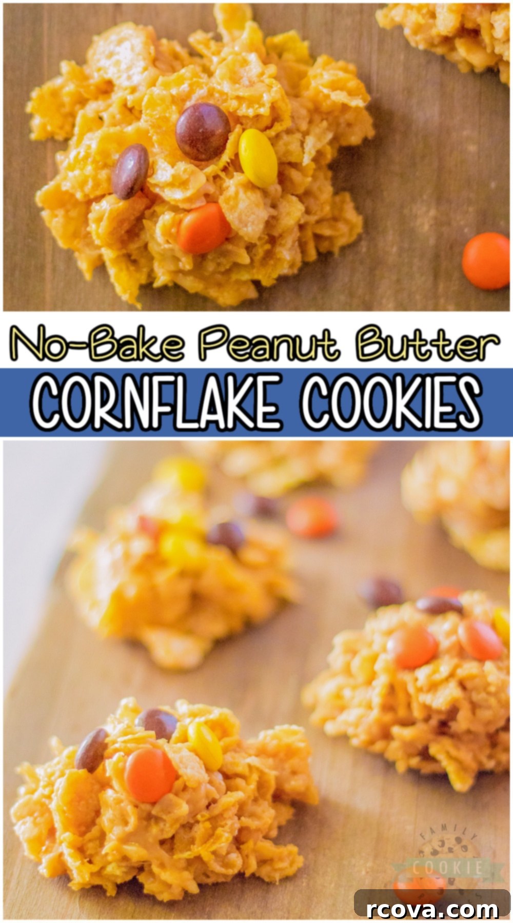 Reeses Cornflake Peanut Butter Crunch Cookies 12 Recipe for No Bake Reese's Peanut Butter Cornflake Cookies - Pinterest Pin Graphic