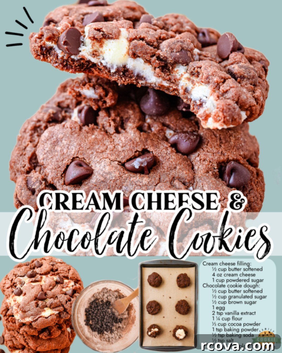 Lush Chocolate Cream Cheese Cookies 7 A collection of Cream Cheese and Chocolate Cookies, highlighting their bakery-style decadence and perfect filling