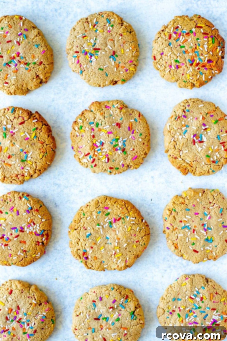 15 Power-Packed Protein Snacks 12 Colorful nut-free funfetti protein cookies with sprinkles, a healthy and delicious dessert.