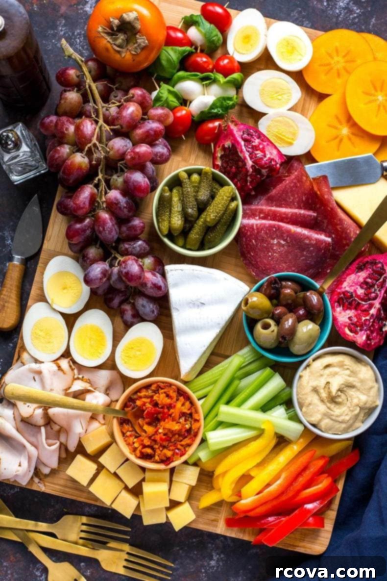 15 Power-Packed Protein Snacks 14 Beautifully arranged protein-packed healthy charcuterie board with cheeses, meats, nuts, and fruits.