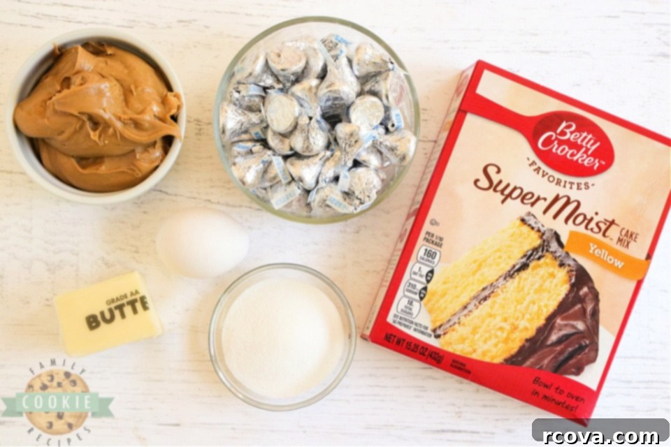 Easy Cake Mix Peanut Butter Blossoms 3 Ingredients in Peanut Butter Blossom Cookies made with a cake mix