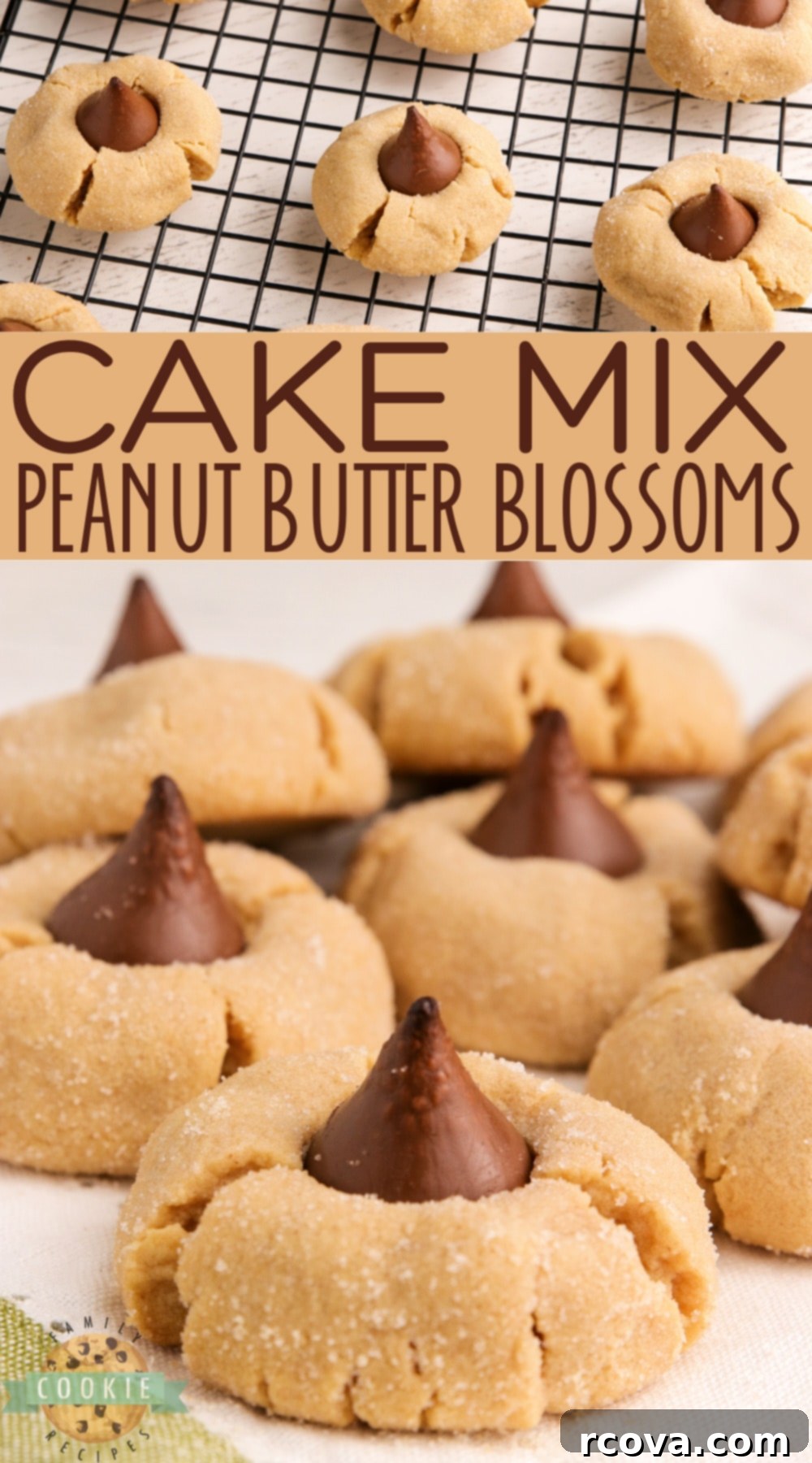 Easy Cake Mix Peanut Butter Blossoms 8 Cake Mix Peanut Butter Blossoms made with a cake mix, peanut butter and a Hershey kiss right in the middle. The easiest way to make Peanut Butter Blossom Cookies!